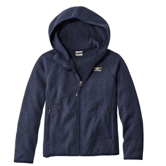 LL Bean Unisex Kids Hooded Sweater Fleece Jacket Bright Navy Size Large 14-16 - Picture 1 of 12